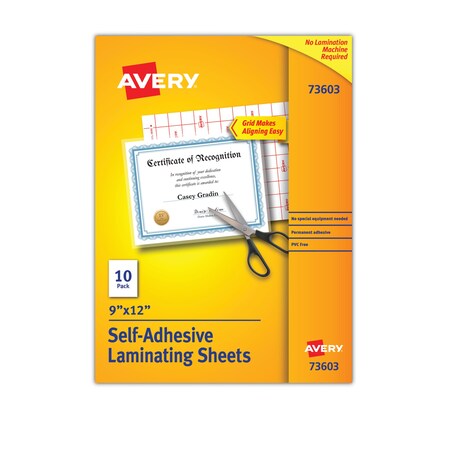 Avery Dennison Laminate Sheet, 9 x 12, PK10 73603